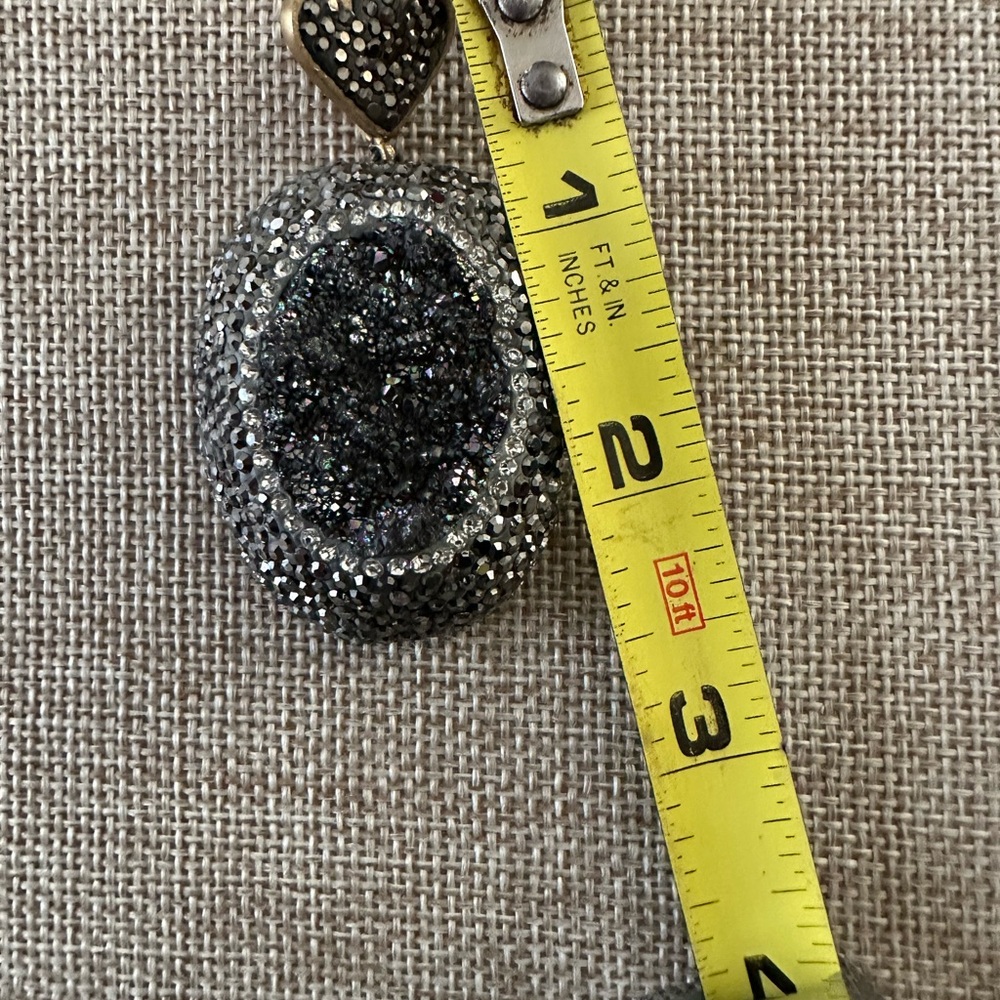 Elegant Black druzy stone and sterling Silver Pendant Necklace with rhienstone